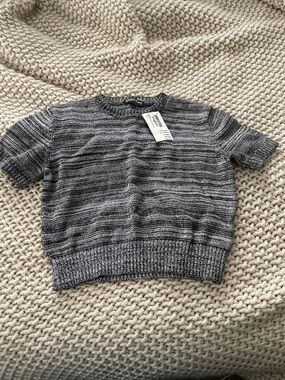 American Apparel Gray Marled Short-Sleeve Cropped Crewneck Sweater